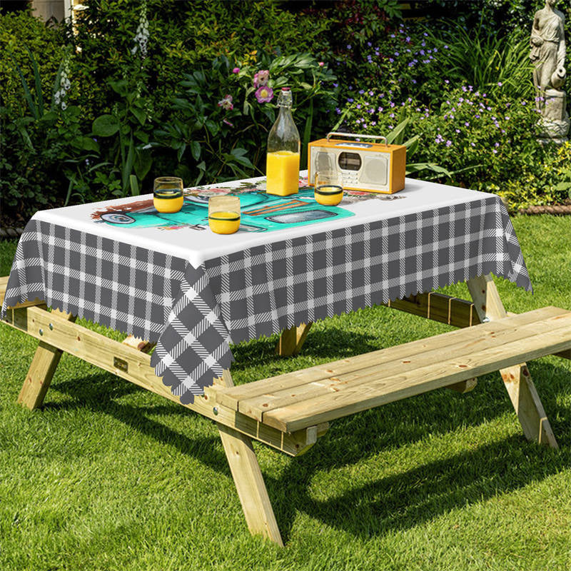 Lofaris Flower Green Car Dog Rectangle Tablecloth For Kitchen