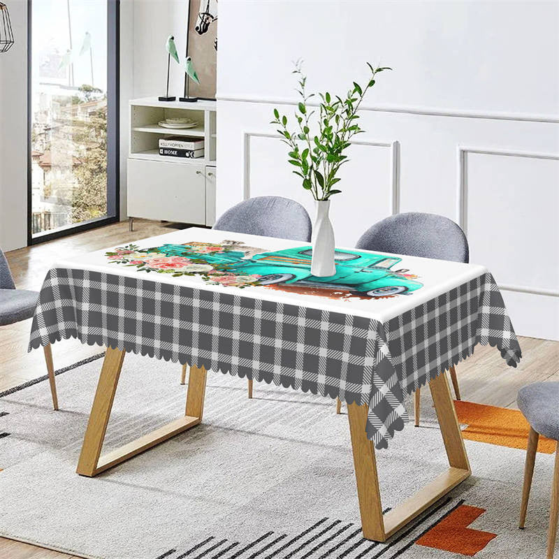 Lofaris Flower Green Car Dog Rectangle Tablecloth For Kitchen