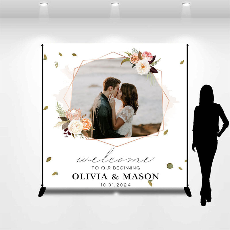 Lofaris Flower Leaves Personalized Photo Wedding Backdrop
