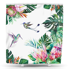 Lofaris Flower Monstera Leaves Birds Jungle Shower Curtain