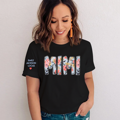 Lofaris Flower Pattern Mimi And Grandkids Mothers Day T-Shirt