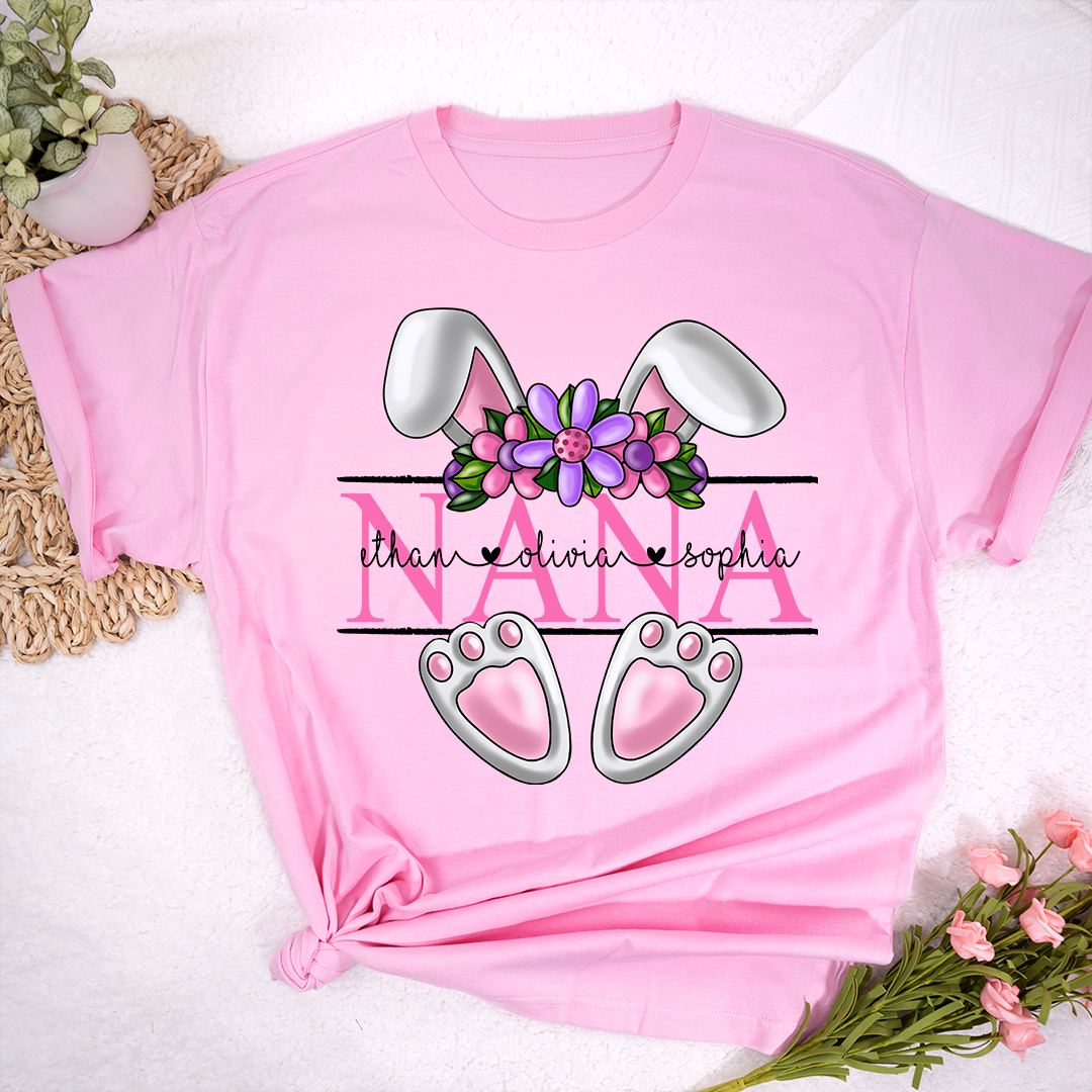 Lofaris Flower Rabbit Nana And Grandkids Easter Days T-Shirt