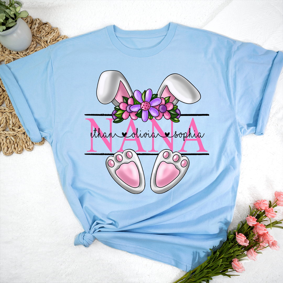 Lofaris Flower Rabbit Nana And Grandkids Easter Days T-Shirt
