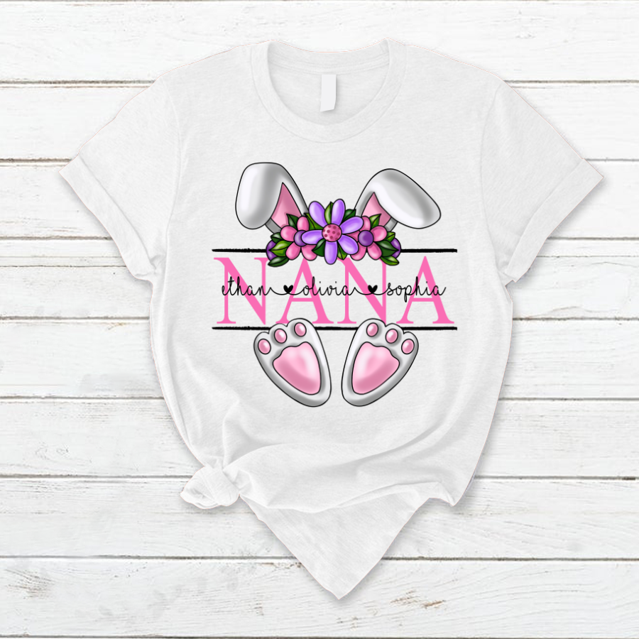 Lofaris Flower Rabbit Nana And Grandkids Easter Days T-Shirt