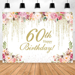 Lofaris Flower Splashed Gold 60th Happy Birthday Backdrop
