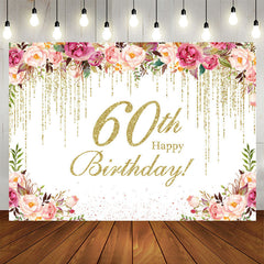 Lofaris Flower Splashed Gold 60th Happy Birthday Backdrop