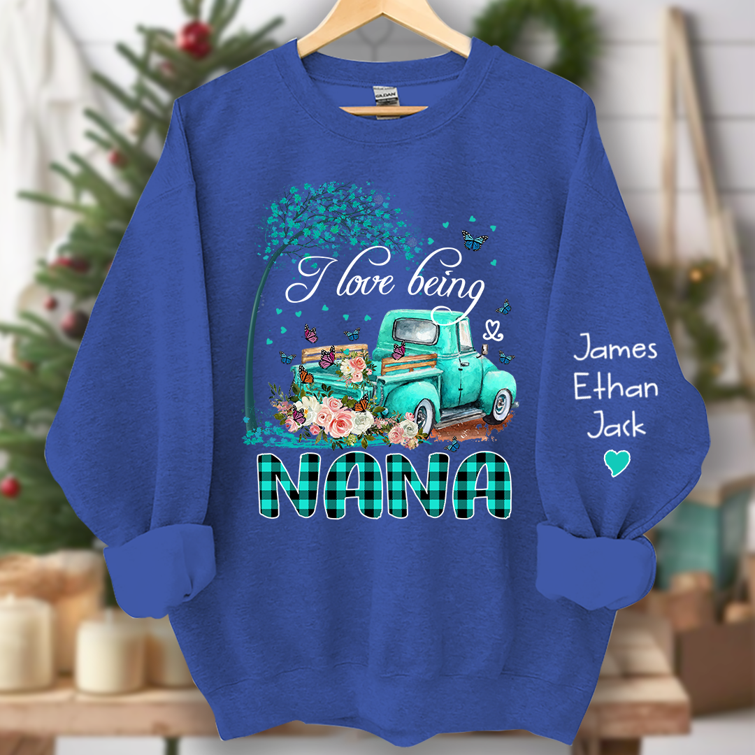 Lofaris Flower Truck I Love Being Nana Custom Sweatshirt