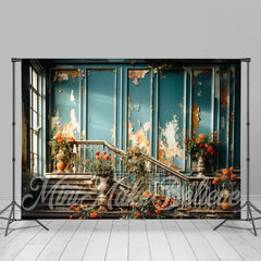 Lofaris Flowers Blue Distressed Room Retro Wall Backdrop