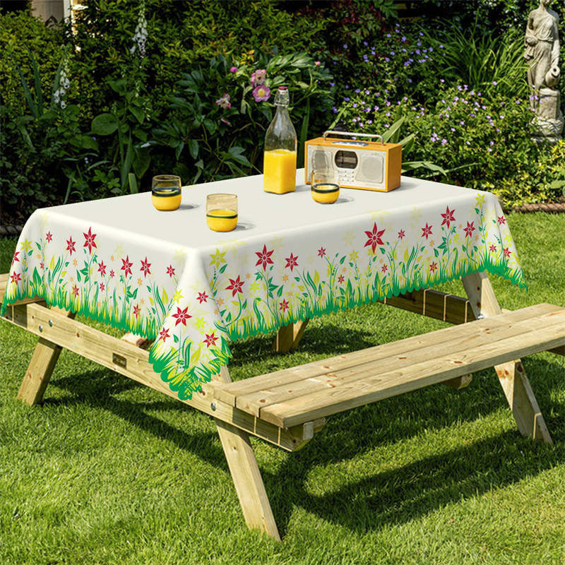 Lofaris Flowers Ivory Rectangle Tablecloth for Dining Room