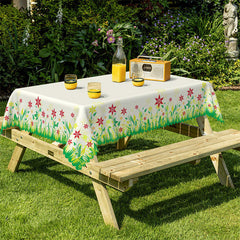 Lofaris Flowers Ivory Rectangle Tablecloth for Dining Room