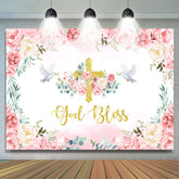 Lofaris Flowers Pigeon God Bless Girls Baptism Backdrop