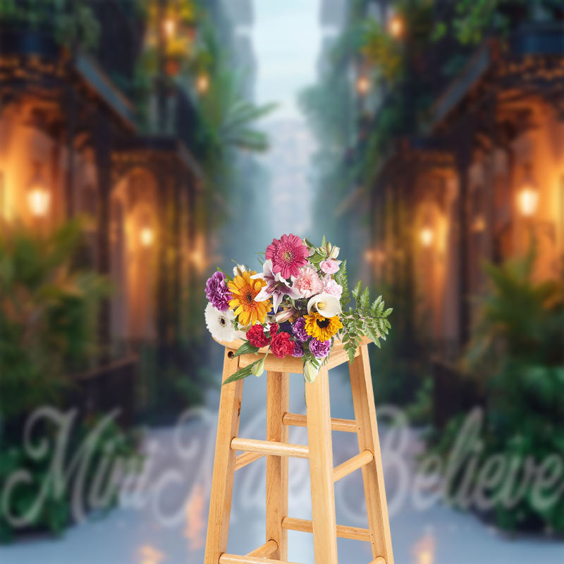 Lofaris Fog Street Green Leaves Architecture Photo Backdrop