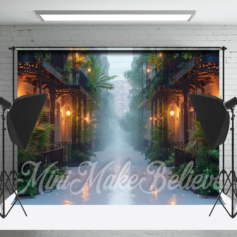 Lofaris Fog Street Green Leaves Architecture Photo Backdrop