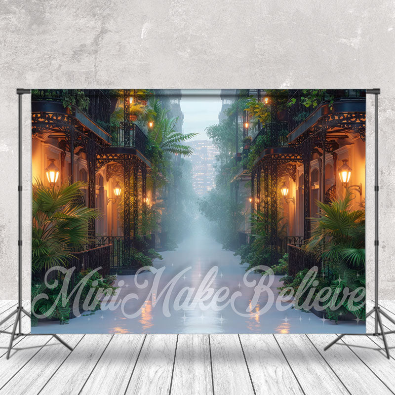 Lofaris Fog Street Green Leaves Architecture Photo Backdrop