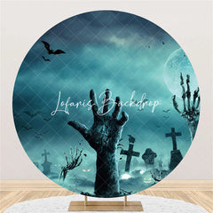 Lofaris Foggy Cemetery Risen Hand Round Halloween Backdrop