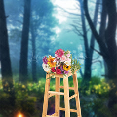 Lofaris Foggy Forest Grass Tree Light Photo Booth Backdrop