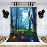 Lofaris Foggy Forest Grass Tree Light Photo Booth Backdrop