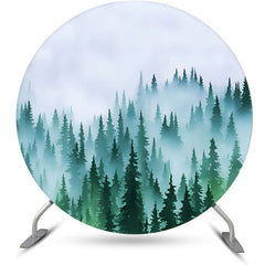 Lofaris Foggy Forest Pine Tree Round Birthday Party Backdrop