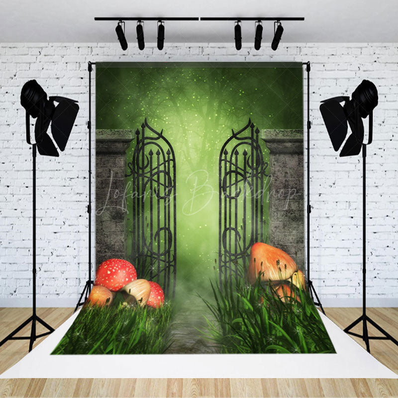 Lofaris Foggy Grass Gate Mushroom Spring Photoshoot Backdrop