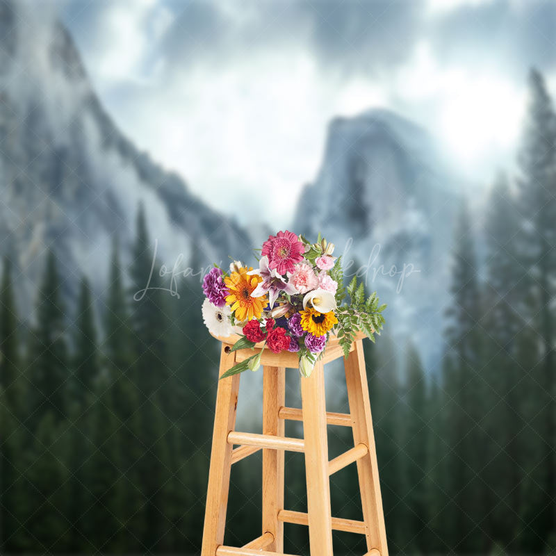 Lofaris Foggy Steep Mountain Trees Forest Photo Backdrop