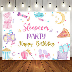 Lofaris Food Bedgown Sleepover Party Happy Birthday Backdrop