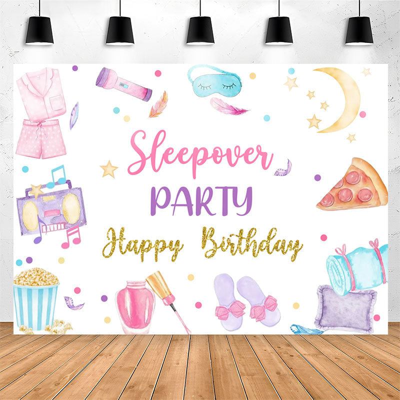 Lofaris Food Bedgown Sleepover Party Happy Birthday Backdrop