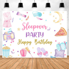 Lofaris Food Bedgown Sleepover Party Happy Birthday Backdrop