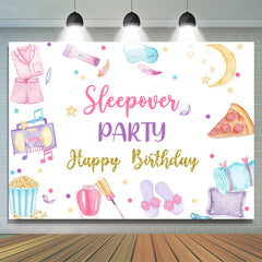 Lofaris Food Bedgown Sleepover Party Happy Birthday Backdrop