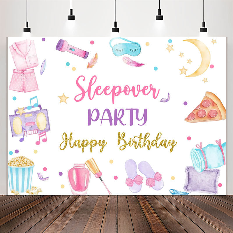 Lofaris Food Bedgown Sleepover Party Happy Birthday Backdrop