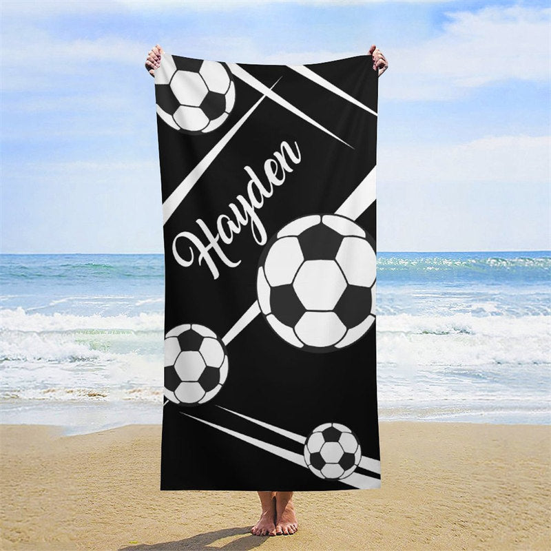 Lofaris Football Black Custom Name Beach Towel for Boy