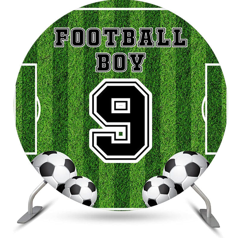 Lofaris Football Boy Field Round 9th Birthday Party Backdrop