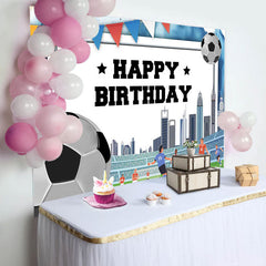 Lofaris Football Field Building Flag Happy Birthday Backdrop