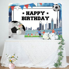 Lofaris Football Field Building Flag Happy Birthday Backdrop
