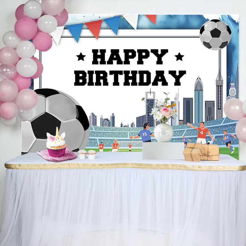 Lofaris Football Field Building Flag Happy Birthday Backdrop