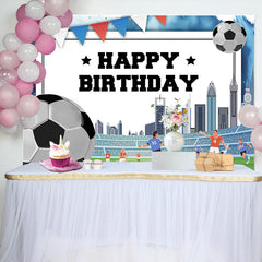 Lofaris Football Field Building Flag Happy Birthday Backdrop