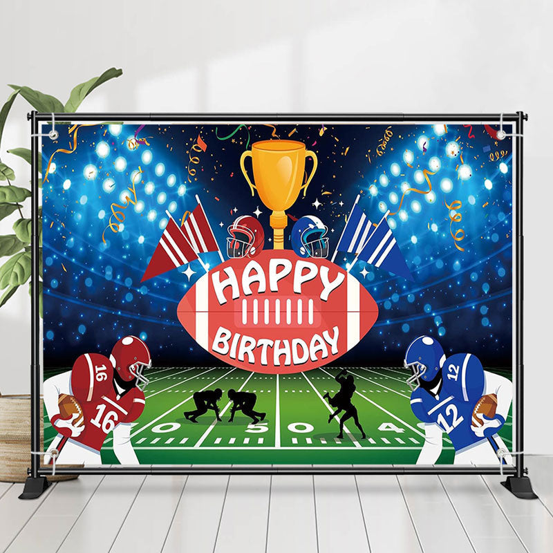 Lofaris Football Field Player Trophy Sport Birthday Backdrop
