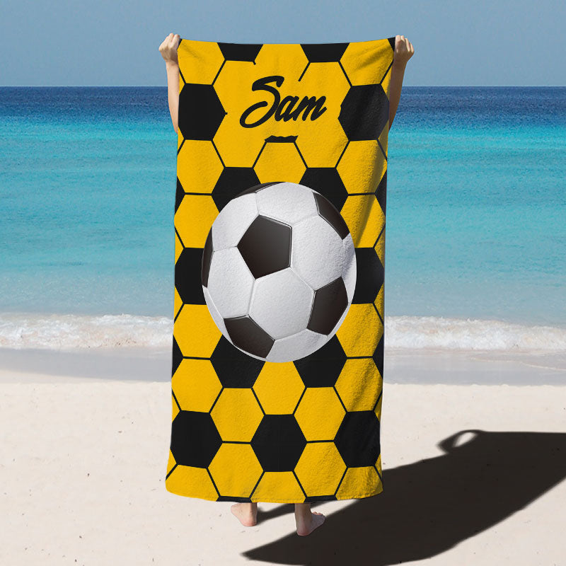 Lofaris Football Pattern Custom Name Beach Towel for Boy