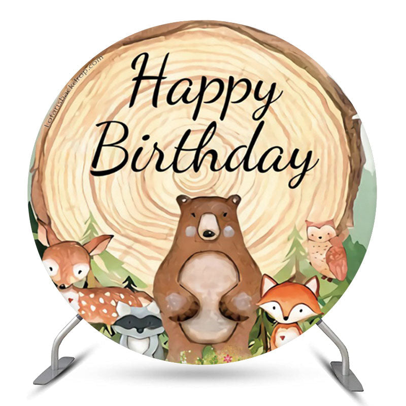 Lofaris Forest Animals Log Safari Circle Birthday Backdrop