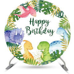 Lofaris Forest Colorful Dinosaurs Round Birthday Backdrop