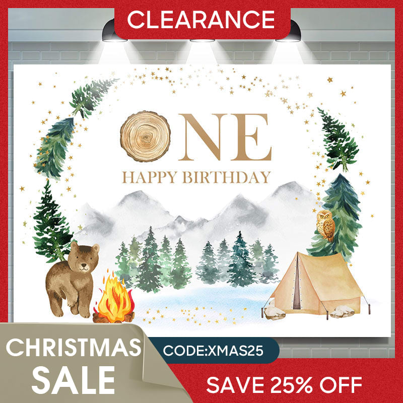 Lofaris (Ship In 24HR) Forest Bear Camping 1st Birthday Backdrop For Boy