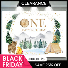 Lofaris (Ship In 24HR) Forest Bear Camping 1st Birthday Backdrop For Boy