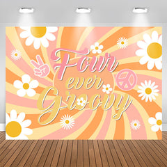 Lofaris Four Ever Groovy Sun Floral 4th Birthday Backdrop