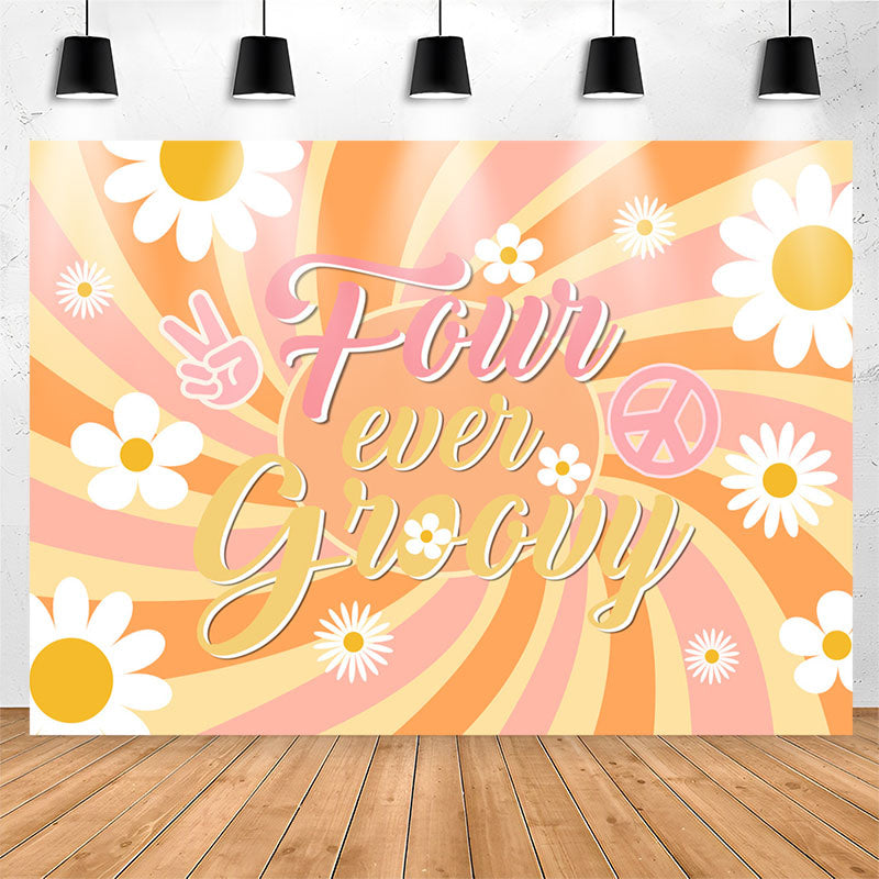 Lofaris Four Ever Groovy Sun Floral 4th Birthday Backdrop