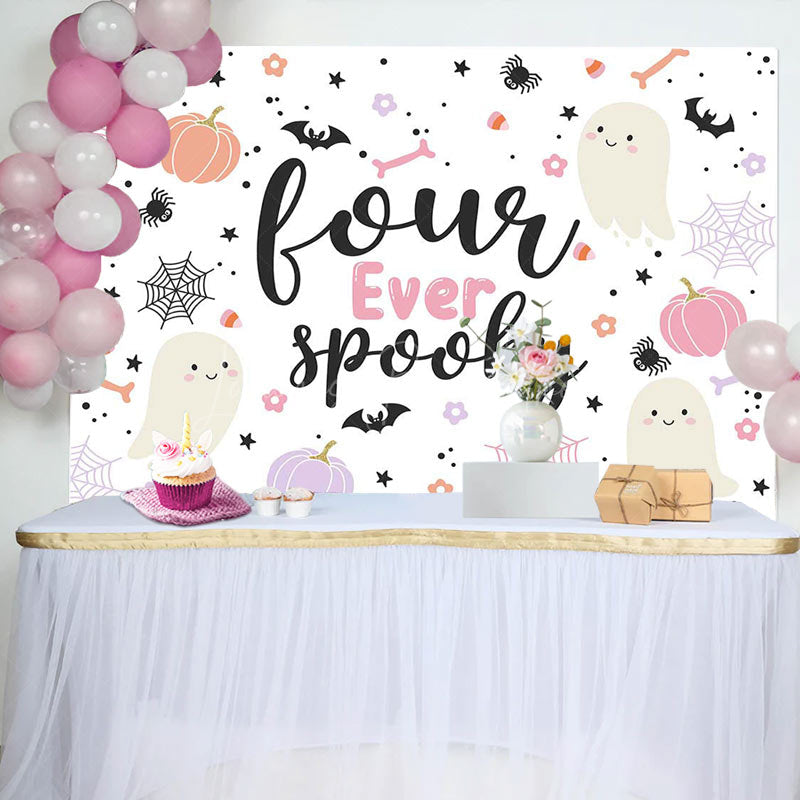 Lofaris Fourever Spooky Cute Boo Halloween Birthday Backdrop