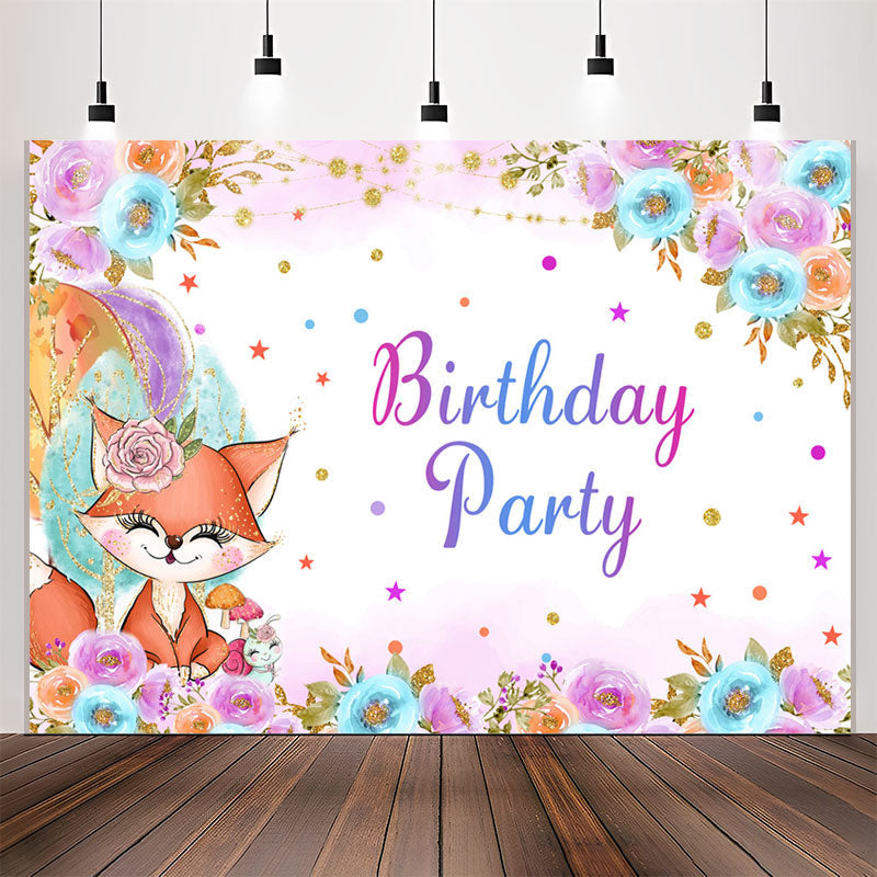 Lofaris Fox Floral Stars Glitter Girl Birthday Backdrop