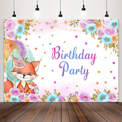 Lofaris Fox Floral Stars Glitter Girl Birthday Backdrop