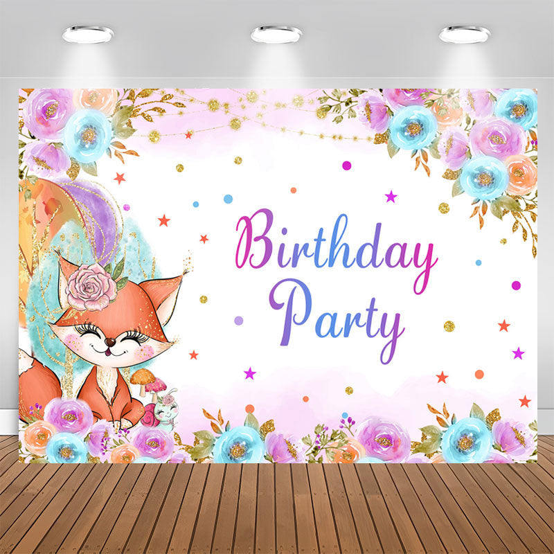 Lofaris Fox Floral Stars Glitter Girl Birthday Backdrop
