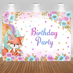 Lofaris Fox Floral Stars Glitter Girl Birthday Backdrop