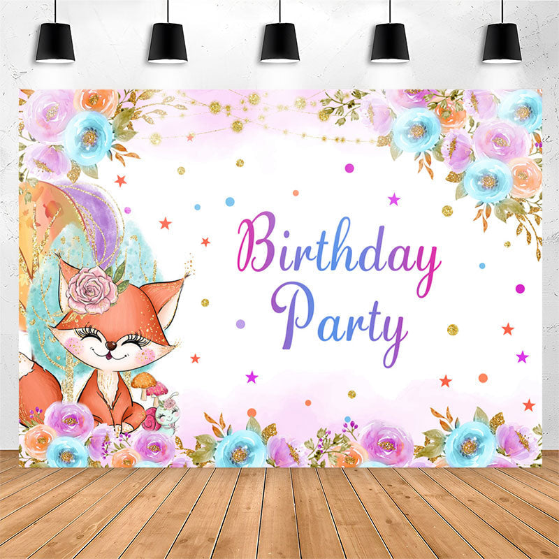 Lofaris Fox Floral Stars Glitter Girl Birthday Backdrop