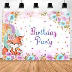 Lofaris Fox Floral Stars Glitter Girl Birthday Backdrop